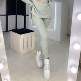 V-neck Loose Harajuku Gray Pullover Women Long-sleeved Shirt And Turtleneck Tank Top 2 Pieces Set Sexy Knitted