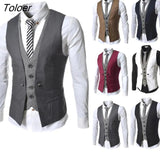 Men Sleeveless V Neck Single-breasted Slim Gilet Business Suit Top Waistcoat for business