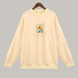 Women's Sweatshirt With Flower Print O-Neck 2020 Autumn Winter Female Casual Cute Yellow Clothes Woman Hoodies Loose
