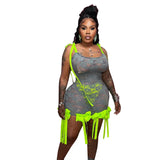 Women's Summer New Colored Ribbon Rose Lace Spliced Sleeveless Suspension
