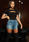 Sexy Keyhole Round Neck Short Sleeve Slim