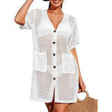 Hoodie Hollow Knitted Short Sleeve Open-Sleeve Seaside Swimsuit Sunscreen Coat
