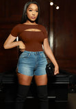 Sexy Keyhole Round Neck Short Sleeve Slim