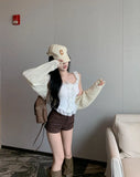 Temperament Babes White Slings Summer New Wear Lace Sexy Vest Short Sleeveless Top