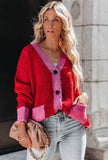 Contrast Color V-Neck Sweater Coat with