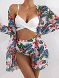 Toloer New 2024 Bikini Gathers The Sexy Mesh Three-Piece Split Print Swimsuit