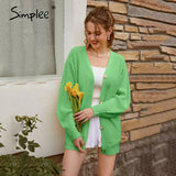 Casual v-neck knitted cardigan women Autumn winter lantern sleeve button female cardigan Fashion ladies oversize