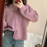 Soft Waxy Round Neck Long-Sleeved Knitted Cardigan Women's 2024 Autumn And Winter Short Lazy Style Solid Color Sweater Jacket-Outfit