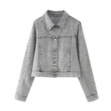New Artificial Pearl Denim Jacket 5862065 Miniskirt 5862066-Outfit