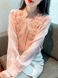 Han Queen Spring Basic Office Lady Blusa Embroidery Sweet Vintage Tops Elegant Chiffon Women Blouses Loose Casual Shirts-Outfit