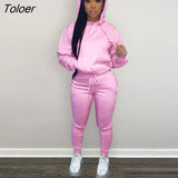 2 Piece Set Tracksuit Women Autumn Winter Fleece Warm Hoodies Top Long Pants Outfits Lounge Wear Jogger Suit