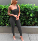 Sexy One Shoulder Sleeveless Solid Full Length Skinny