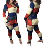 Piece Outfits Fall Women Clothes Active Thick Striped Ribbed Long Sleeve Knitted Sweater Matching Set Wholesale