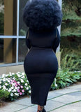 Plus Size Black Casual Line Long Sleeve Long