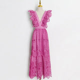 Solid Sexy Dress For Women V Neck Butterfly Sleeve High Waist Patchwork Lace Slimming Dresses Female 2022