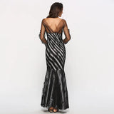 Station Popular Style Female Lace Gauze Self-Cultivation Socialite Fan Dance President Style Toast Evening Dress-Outfit