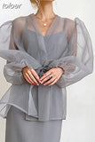 Spring Y2K Blouse Summer Sexy Black See Through Mesh Shirt Women Bubble Sleeve Long Sleeve Shirt Clothes Elegant