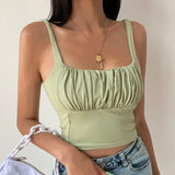 Sexy Tank Top Black Pleated Crop Tops Women Summer Camis Backless Camisole Fashion Casual Tube Top Female Sleeveless Crop