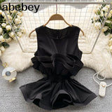 Summer Shirt For Women O Neck Sleeveless Sashes Casual Ruffle Blouses Female Clothing Fashion New 2022