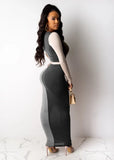 Contrast Color Sexy Deep-V Long Bodycon