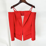 New Star Fashion Design After Zipper Personality Word Down Shoulder Suit