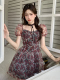 Flower Sexy Dress Women Summer Elegant Party Mini Dresses Female Designer Chic Holiday Korean Fashion Dress 2022