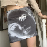Print Tight Bodycon Skirt Korean Style Slim Fit High Waist Penceil Skirt Sexy Women Y2K Aesthetic Harajuku