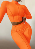 Ribbed Turtleneck Crop Top and Pants 2pc Set 618-1-Outfit