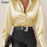 Green Silk Blouse Women Autumn 2023 New Button Down Long Sleeve Satin Blouses Women Casual Solid Loose Shirts Tops