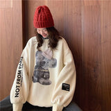 Print Cute Oversized Sweatshirt Korean Loose Plus Velvet Long Sleeve Women Sweetshirts Pullover Womens Clothing