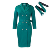 New Temperament Commuter OL Suit Collar Solid Color Double Buckle Large African