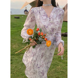 Vintage Floral Dress Women Elegant Print Slim Party Midi Dress Female Temperament Korean Style Designer Fairy Dress