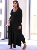 Plus Size Side Slit Long Shirt and Matching Pants 2pc