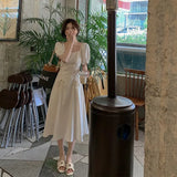 Summer Japanese Elegant Sweet Dress Women Design Korean Chic Party Midi Casual Dress Female High Waist Beach Fairy