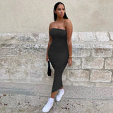Sexy Solid Color Tube Top Bodycon Dress Women Clothing Summer 2023 Party Clubwear Maxi Dresses