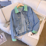 Denim Jacket Female Design Sense Niche 2025 Spring And Autumn New Loose Set Retro Splicing Jacket