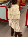 Casual Solid Lace Asymmetrical Skirt Basic Slim Mid-Waisted Mini Skirts Women 2023 Summer Fashion Streetwear Ladies-Outfit