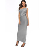 Fashionable Women's Dress New One-Shoulder Bright Silk Elegant Dress Large-Size Solid Color Dress-Outfit