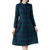 winter Women Vintage Plaid dress New Long Sleeve Green Plaid Fashion Dress Mid-Long Ladies Thickening Woolen Dress