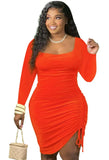 Casual Orange Long Sleeve Ruched Bodycon