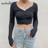 SUCHCUTE Knitting Women Cardigan V-Neck Elegant Streetwear Shirts Modis Autumn Winter 2020 Korean Style Casual Female Crop