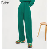 Women Sweatpants 2022 Autumn Elastic Waist Loose Straight Trousers Green Gray Casual Streetwear Sport