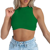 Toloer Women's New Women's Sexy Sleeveless Round Neck Rib Knit Vest Crop