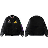 Hop Baseball Jacket Men Coats Furry Smiley Letter Embroidery Oversized Varsity Jackets PU Harajuku Bomber Jackets