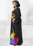 Paints V-Neck Long Shirt Dress with