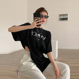 2021 New Summer Letter Print White Dress Korean Short Sleeve Female Dresses Vintage Sexy Hollow Out Robe