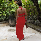 Summer New Sexy Wrapped Chest Open Fork Irregular Skirt Two-Piece Suit