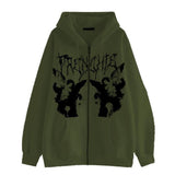 Women Plus Size Hooded Sweatshirt Printed Loose Fit Long Sleeve Zip-up Pullover with Pockets Ladies Hoodies