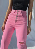 Pink Bottons Ripped High Waist