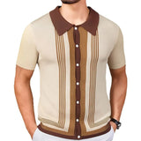 Men's Summer New Striped R-Neck Knits Short-Sleeved Business Polo Shirts Men's